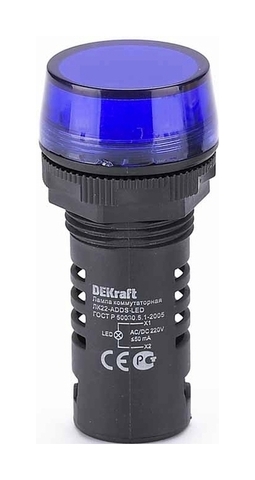 Лампа комм. ADDS 22 мм LED син.220В AC//DC ЛK-22 DEKraft