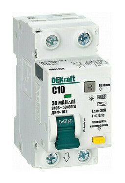 Дифавтомат DEKraft ДИФ-103 1P+N 10А (C) 4.5 кА, 30 мА ( AC ), 16051DEK