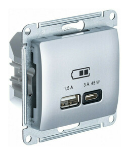 Розетка USB+USB type C Systeme Electric GLOSSA, скрытый монтаж, алюминий, GSL000329