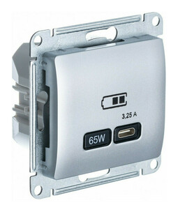 Розетка USB type C Systeme Electric GLOSSA, скрытый монтаж, алюминий, GSL000327