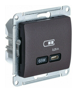 Розетка USB type C Systeme Electric GLOSSA, скрытый монтаж, шоколад, GSL000827